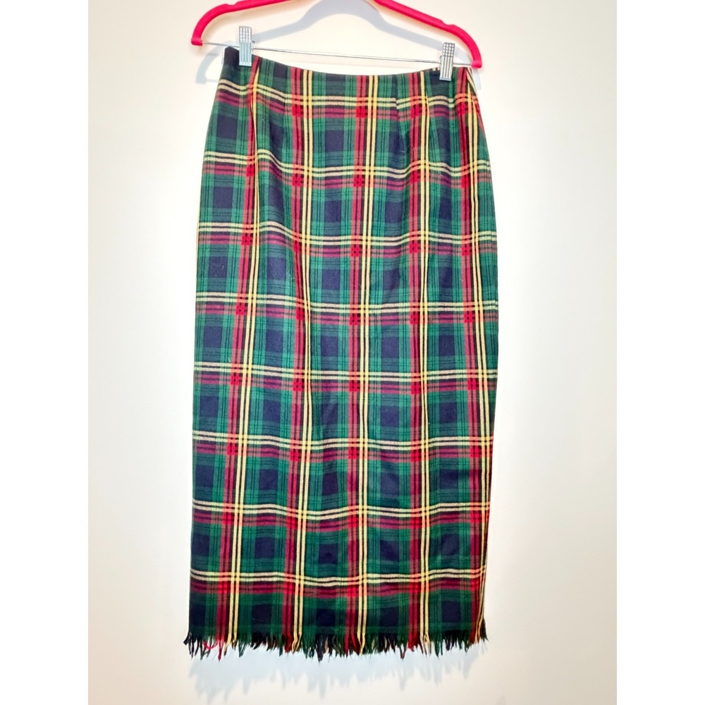 Preston & York Vintage Wool Plaid Wrap Skirt Fringe Classic Tartan Midi 10 - Picture 6 of 8